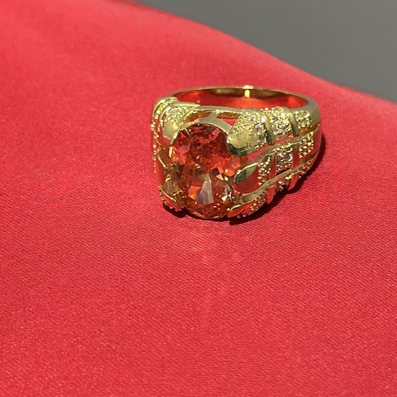 Mens Solitaire Champagne Cz Yellow Gold Plated Wedding Rings Gift Ring size 8/9 - Picture 9 of 17